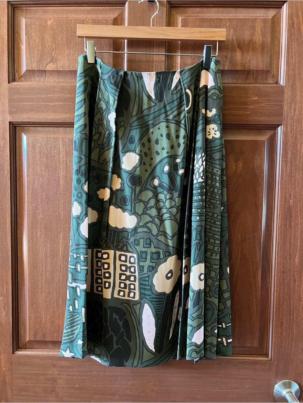 Marimekko Green and Cream Graphic A-Line Skirt - Picture 2 of 16